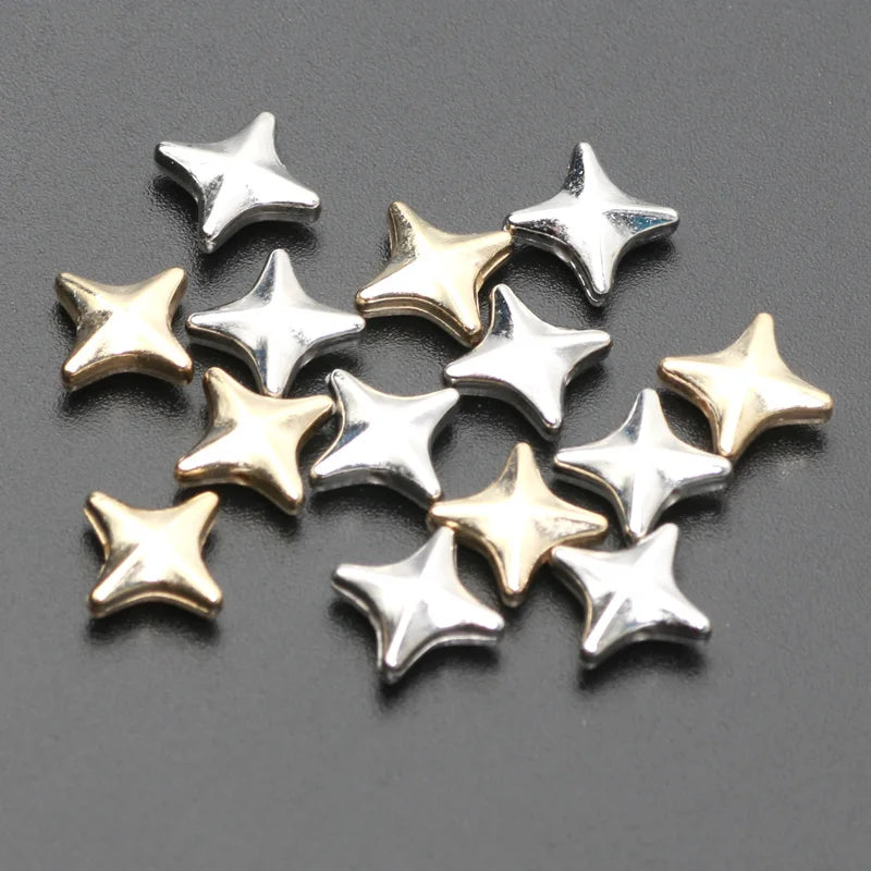 100Pcs 10Mm Four-Pointed Star Silver/Gold Color Acrylic Spacer Beads for Making Necklace Pendant Bracelet DIY Jewelry Accessorie