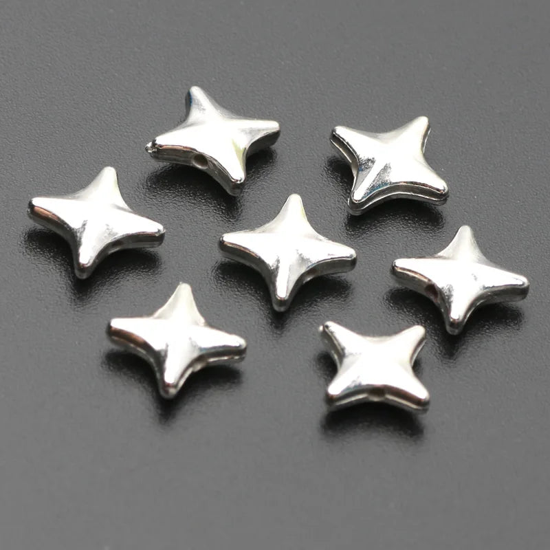 100Pcs 10Mm Four-Pointed Star Silver/Gold Color Acrylic Spacer Beads for Making Necklace Pendant Bracelet DIY Jewelry Accessorie