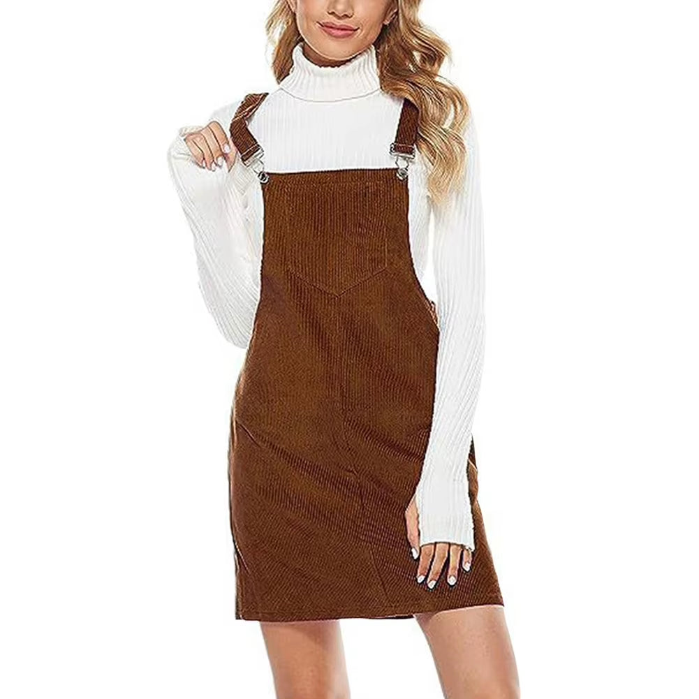 Plain Cord Dress Corduroy A-Line Mini Dress Teenager Girls Elegant Style Square Neck Loose Daily Outfit Holidays Vacation Outfit