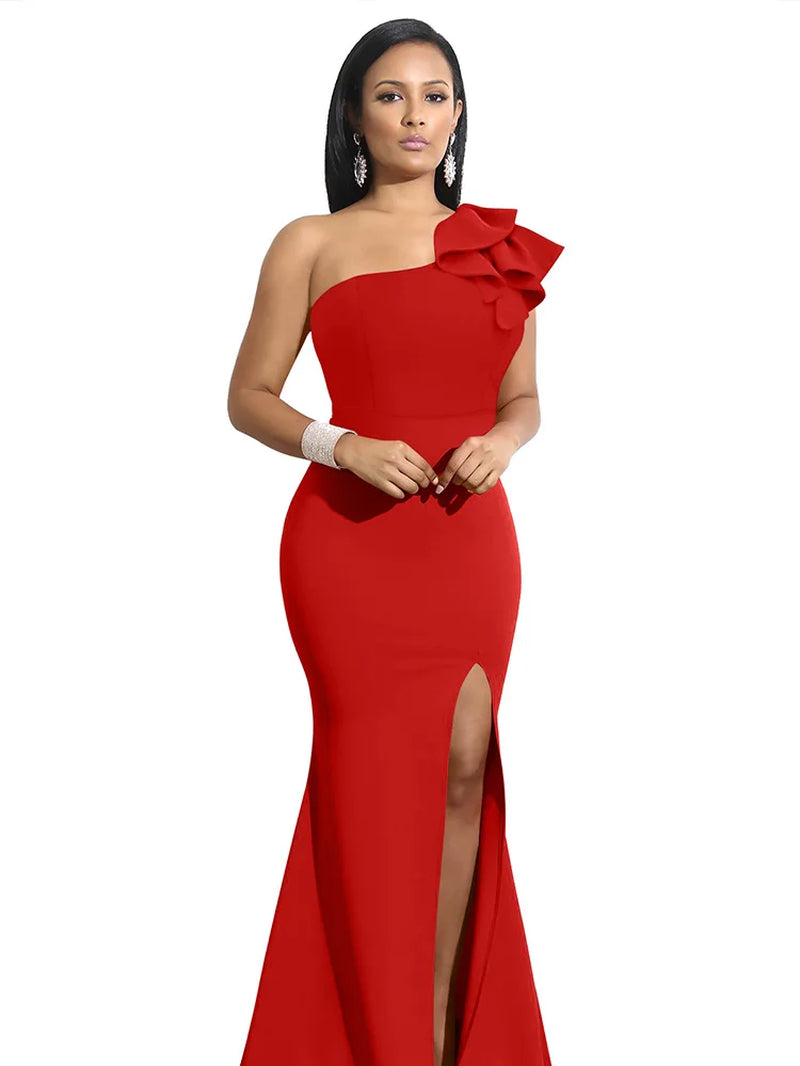 New Summer One Shoulder Split Sexy Dress Sleeveless Sloping Shoulders Dresses