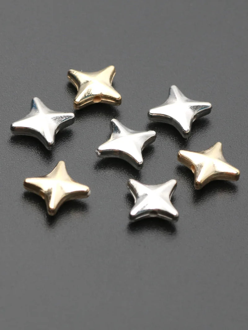 100Pcs 10Mm Four-Pointed Star Silver/Gold Color Acrylic Spacer Beads for Making Necklace Pendant Bracelet DIY Jewelry Accessorie