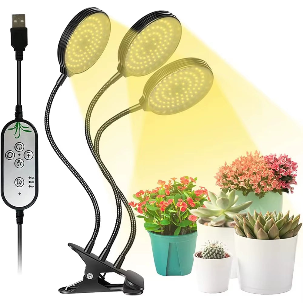 1/2/3/4Heads LED Plant Grow Lights Dimmable Full Spectrum Phyto Lamp with Clip Auto On/Off Timer Indoor Flower Veg Growing Light