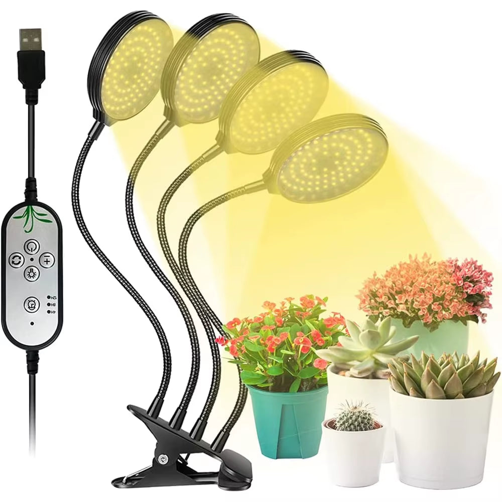 1/2/3/4Heads LED Plant Grow Lights Dimmable Full Spectrum Phyto Lamp with Clip Auto On/Off Timer Indoor Flower Veg Growing Light