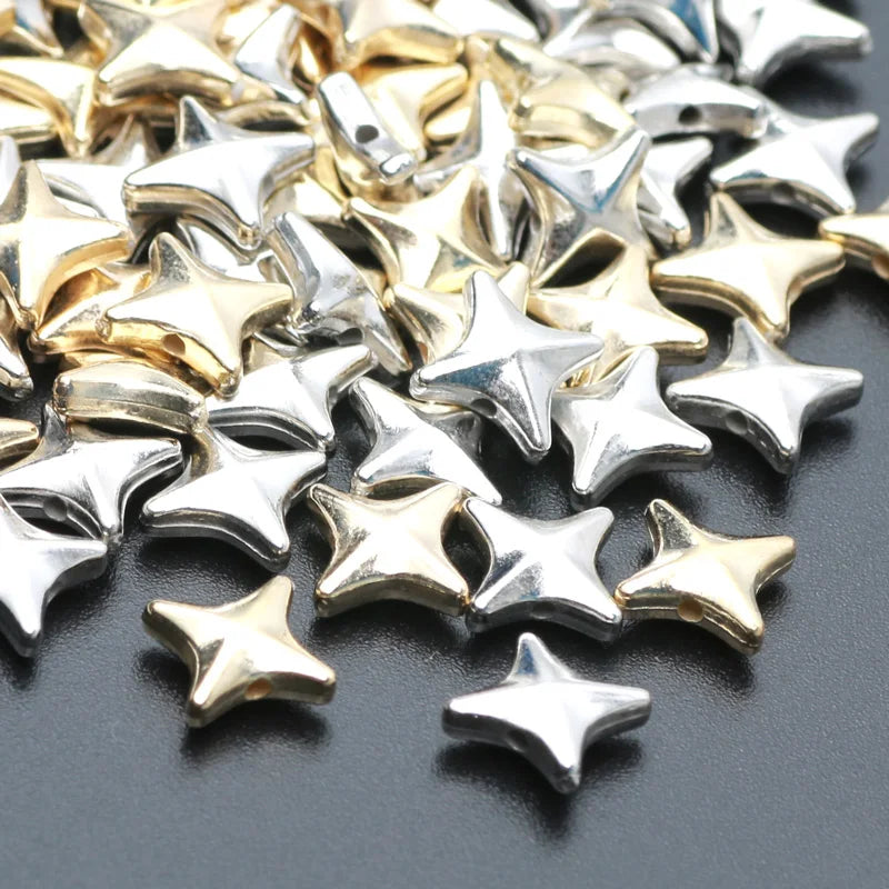 100Pcs 10Mm Four-Pointed Star Silver/Gold Color Acrylic Spacer Beads for Making Necklace Pendant Bracelet DIY Jewelry Accessorie