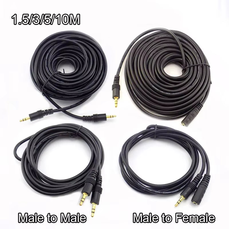 1.5/3/5/10/20M 3.5Mm Stereo Male to Male Jack Male to Female Audio Aux Extension Cable Cord for Computer Laptop MP3/MP4 H10