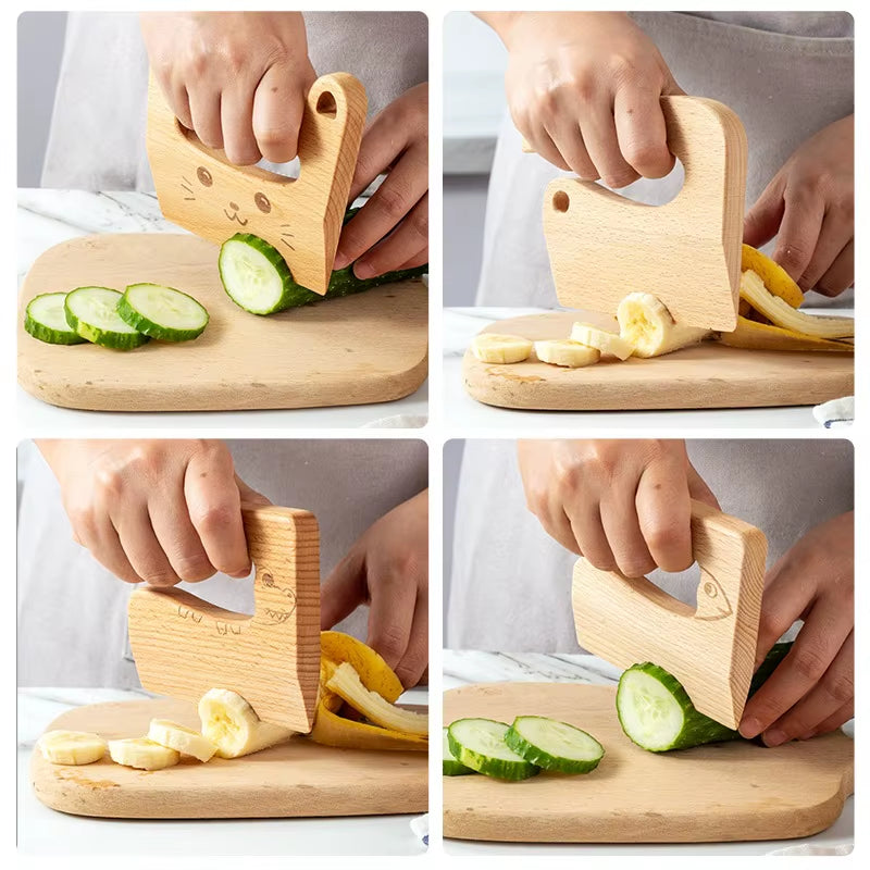 Wooden Knife Kids Cooking Toys Safe Knives Cutting Fruit Vegetable Chopper Kitchen Toy Montessori Education Tools for Toddlers