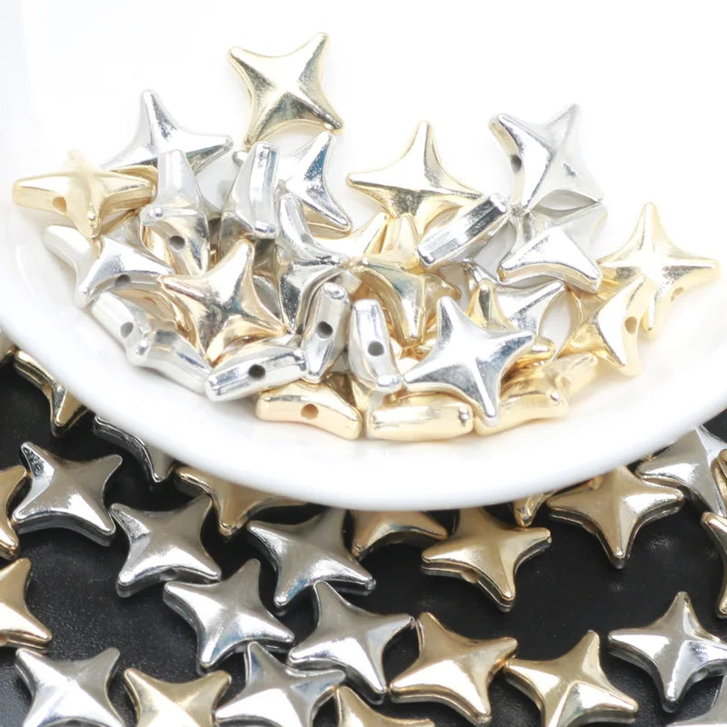 100Pcs 10Mm Four-Pointed Star Silver/Gold Color Acrylic Spacer Beads for Making Necklace Pendant Bracelet DIY Jewelry Accessorie