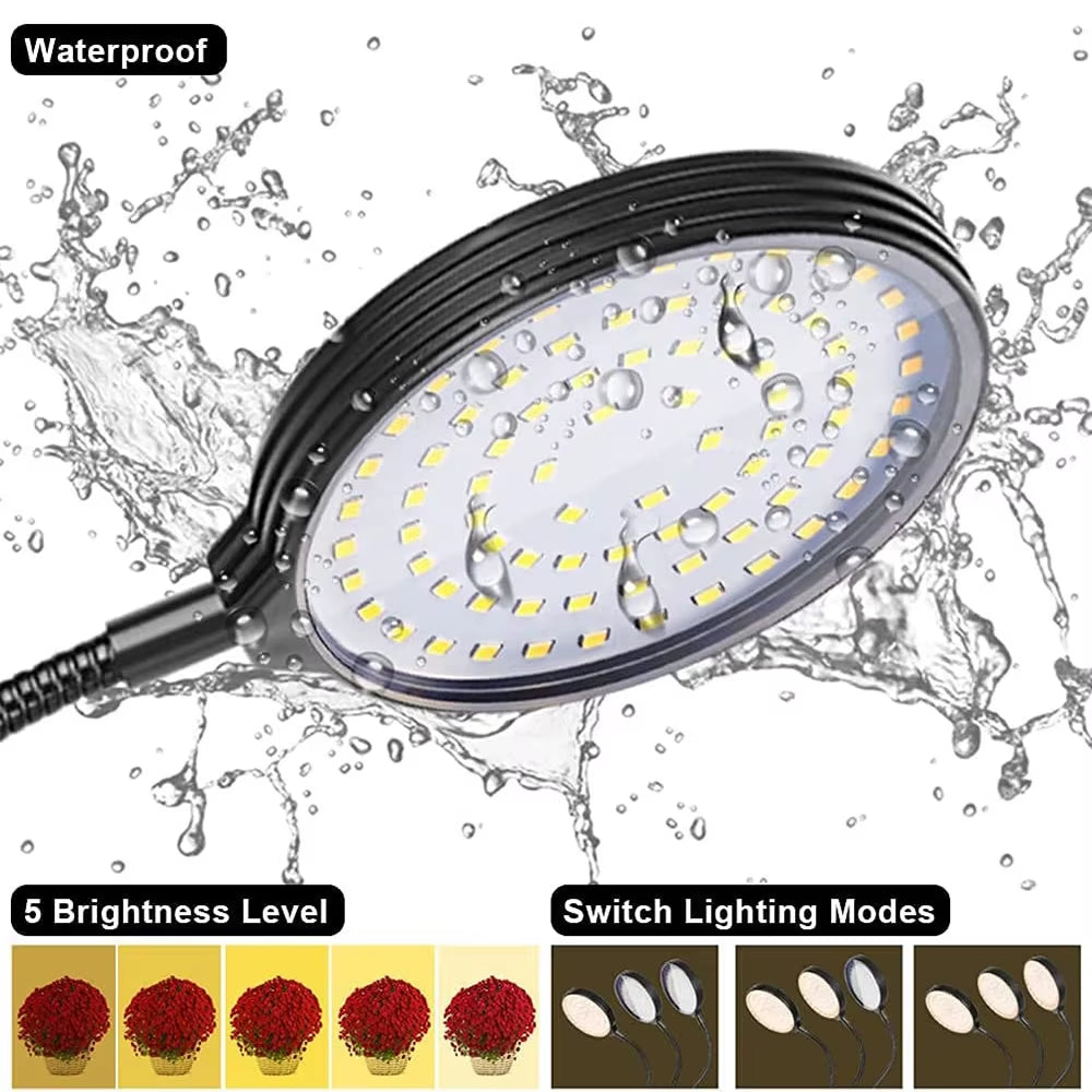 1/2/3/4Heads LED Plant Grow Lights Dimmable Full Spectrum Phyto Lamp with Clip Auto On/Off Timer Indoor Flower Veg Growing Light