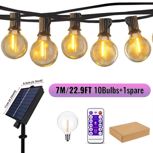 15.5M G40 Solar String Lights Outdoor, 8 Light Modes, Globe Patio Waterproof Plastic Bulbs for Balcony Garland Wedding