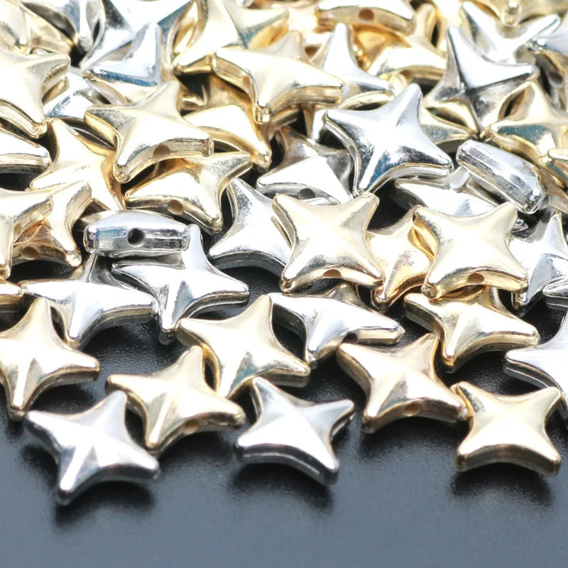 100Pcs 10Mm Four-Pointed Star Silver/Gold Color Acrylic Spacer Beads for Making Necklace Pendant Bracelet DIY Jewelry Accessorie
