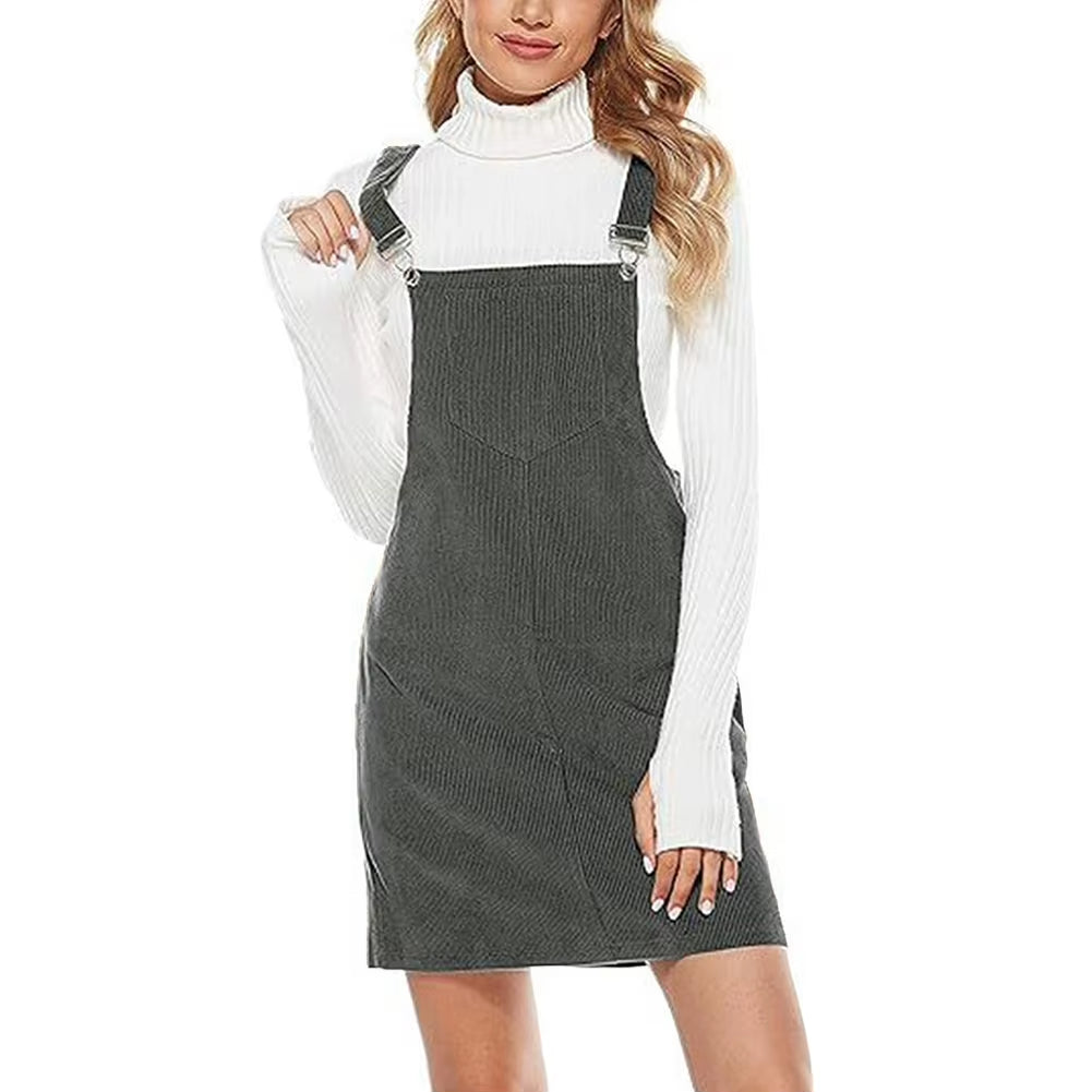Plain Cord Dress Corduroy A-Line Mini Dress Teenager Girls Elegant Style Square Neck Loose Daily Outfit Holidays Vacation Outfit